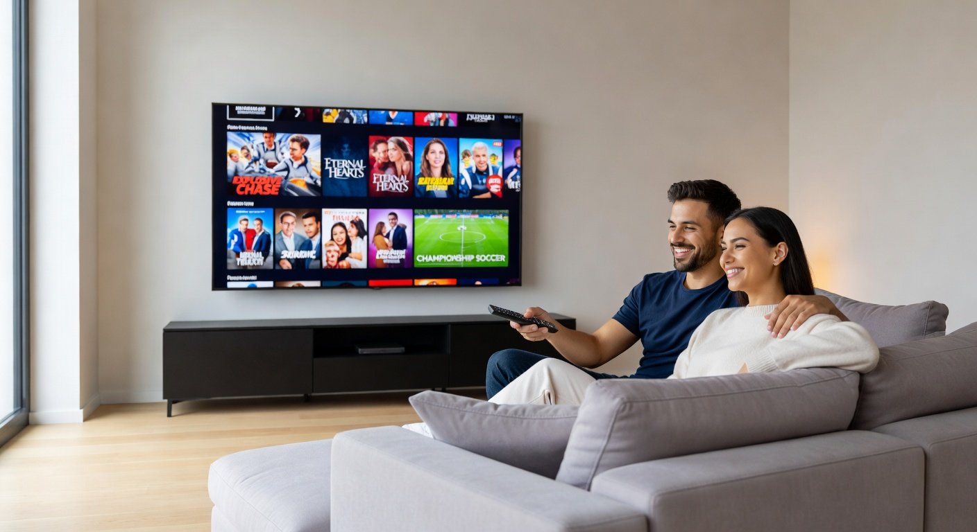Happy family watching TV with CableEscape